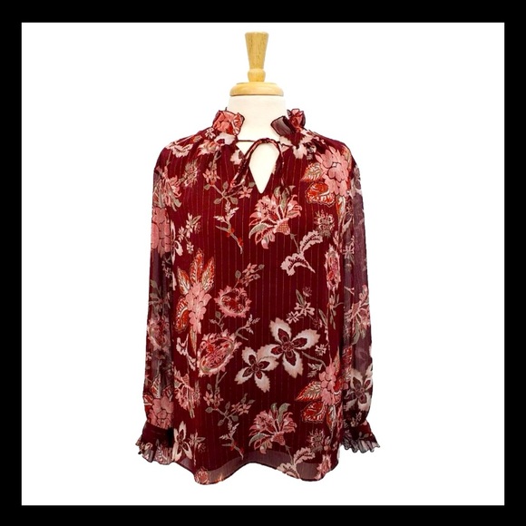 🎉HP🎉ANTHROPOLOGIE Violet & Claire Womens Floral High Ruffle Neck Blouse M NWOT - Picture 1 of 14